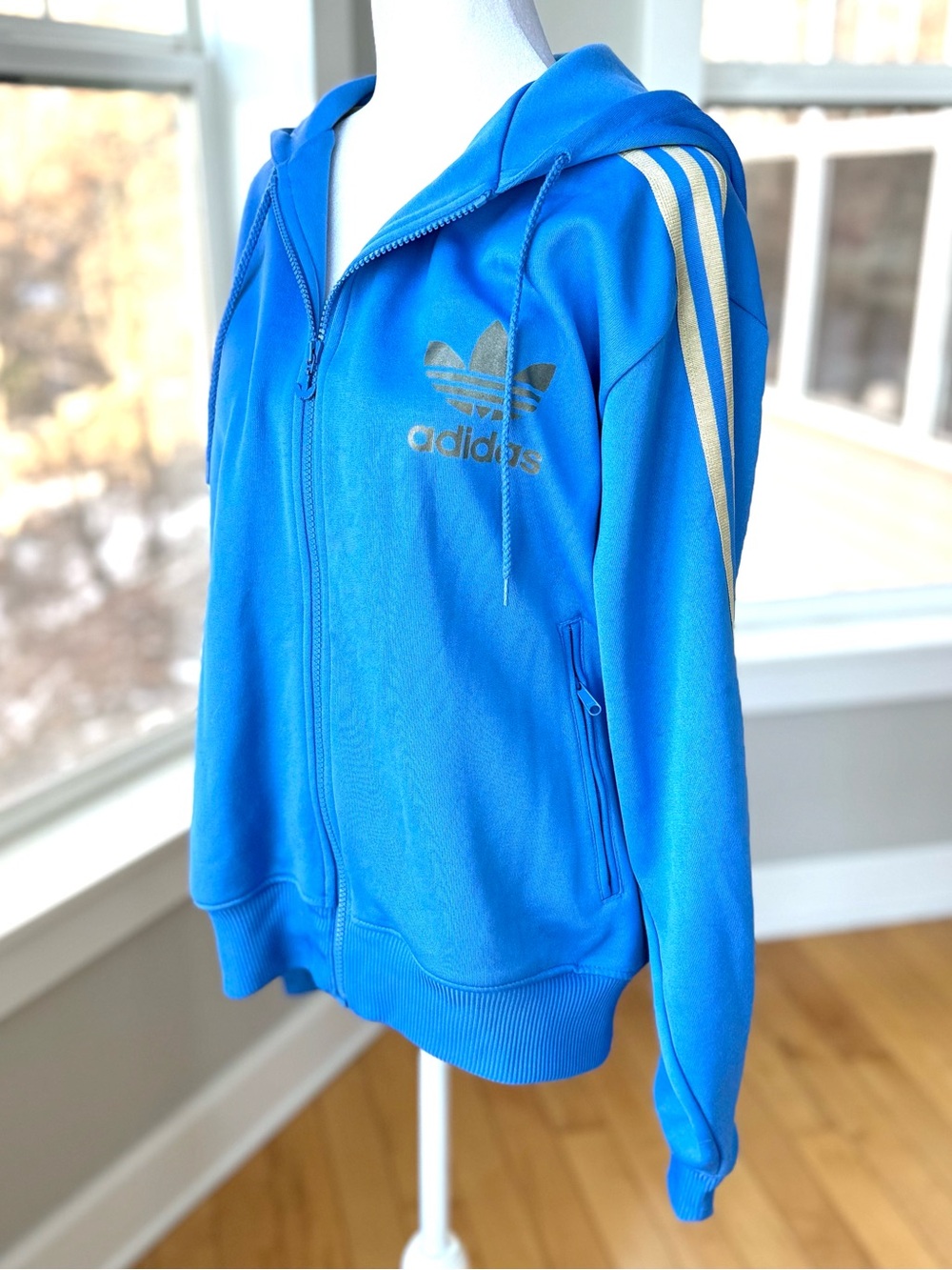 Adidas Originals Light Blue Gold Track Jacket Full Zip Hoodie Size Large